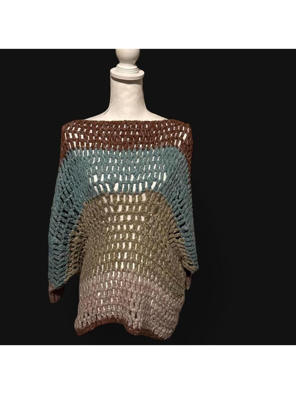 Umgee USA Multicolor Open-Knit Crochet Colorblock Sweater Tunic size 1XL - Picture 1 of 7